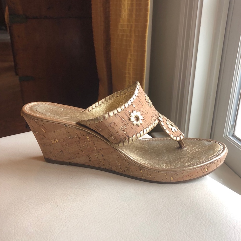 Jack Rogers wedge sandal, gold and cork